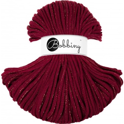 Bobbiny šňůry 5 mm Vínově červená se zlatou nitkou (Golden Wine Red)