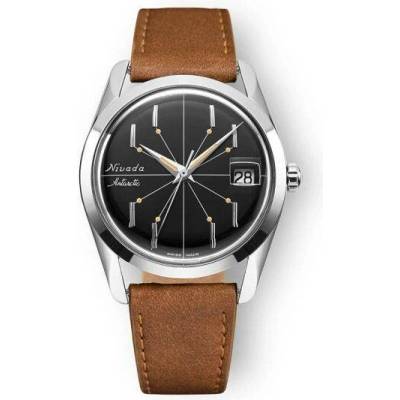 Nivada Grenchen Antarctic Spider Black Brown Leather White Stitching
