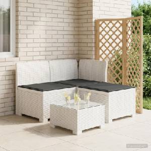 vidaXL Пейка за градина с Cushions във вид на ратан 3-местен ПП Бяло (8011897)