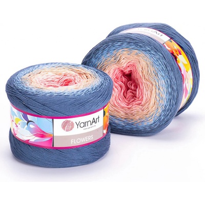 YarnArt Pletací / háčkovací příze FLOWERS 262 modro-růžovo-žlutý, melírovaná (duhová), fantasy, 250g/1000m