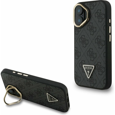 GUESS PU 4G Strass триъгълен лого стойка Camera Frame MagSafe заден калъф за iPhone 16 черен Guess | Cheren | ЖЕНИ | UNI
