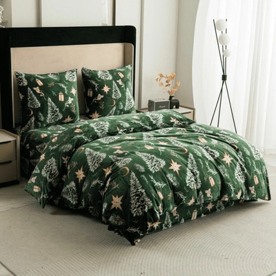 Textilomanie Obliečky mikroplyš GREEN Christmas zelené 70x90 140x200