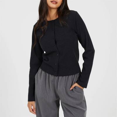 Brave Soul Дамска фланелка с дълъг ръкав Brave Soul BS Womens Long Sleeve Ribbed Top with Button Down Front - Charcoal
