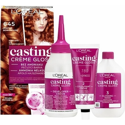 L'Oréal Paris Casting Crème Gloss semipermanentní barva na vlasy 645 jantar, 48+72+60 ml