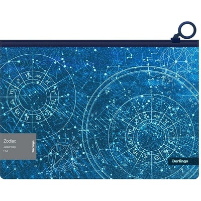 BERLINGO Zodiac, plastová obálka A4 so zipsom, efekt brokátu