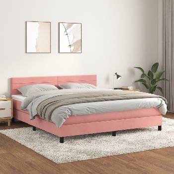 vidaXL Боксспринг легло с матрак, розово, 160x200 см, кадифе (3141376)