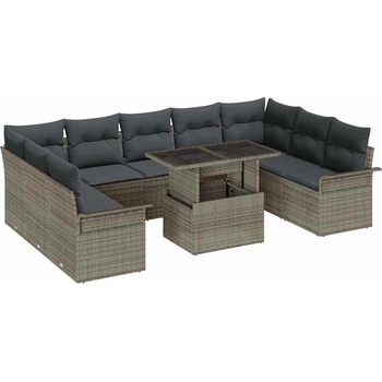 vidaXL Градински Софа Комплект 10 pcs Сив 100 x 55 x 73 см Полиратан (3357082)