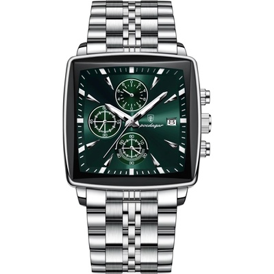 Poedagar Мъжки часовник Poedagar CS1828, неръждаема стомана, сребрист, зелен циферблат (CS1828)