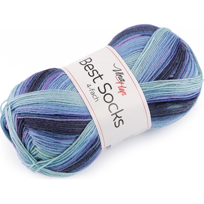 Pletací příze Best Socks samovzorovací / ponožkovka 100 g, střední, 22 (7408) modrá jeans
