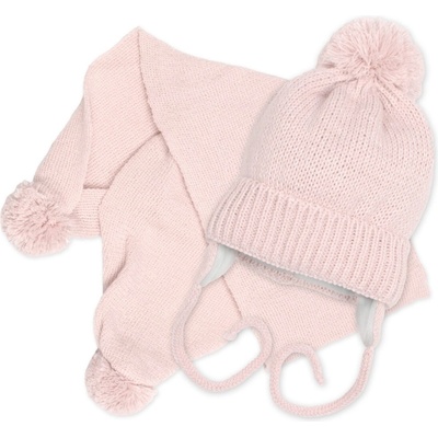Baby Nellys Zimná čiapka s šálom NATURE pudrovo ružová