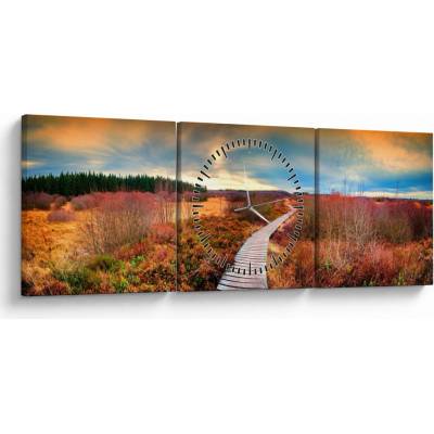 Obraz - Podzimní cesta krajinou (s hodinami), třídílný 90x30 cm s hodinami – Hledejceny.cz