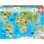Educa Световна карта с животни - пъзел 150 части (edu18115)