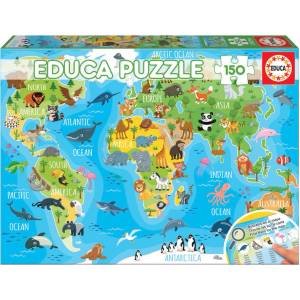 Educa Световна карта с животни - пъзел 150 части (edu18115)