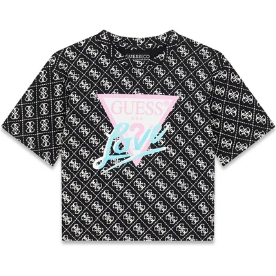 GUESS Черна тениска с бели лога за момиче и с лого Guess Love