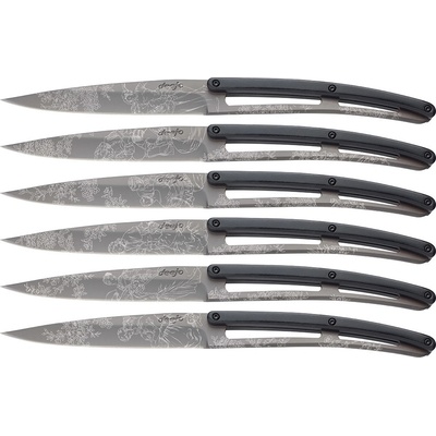 Deejo 2YP011 sada 6 steakových nožů čepel šedý titan rukojeť ABS design Toile de Jouy