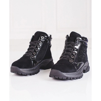 Luxusní dětské kotníkové boty bez podpatku černé