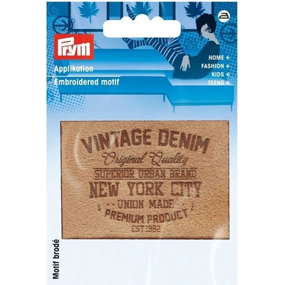 PRYM Nášivka štítok New York City, imitácia semišu, nažehľovacia, piesková