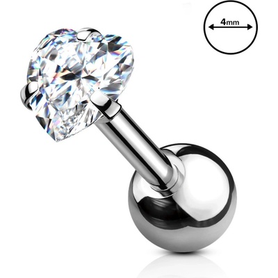 Šperky eshop piercing z oceli do tragu čirý srdíčkovitý zirkon délka W29.39