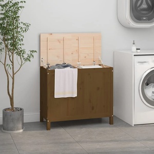 vidaXL Кутия за пране, меденокафява, 88, 5x44x76 см, борово дърво масив (823582)