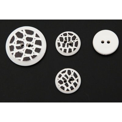 Dierkový gombík – imitácia hadej kože – biely s čiernym vzorom – priemer 1,8 cm