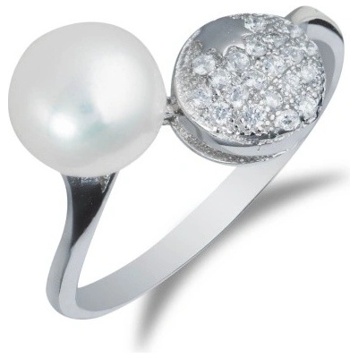 Meucci Stylový stříbrný prsten s říční perlou a zirkony SMP09R