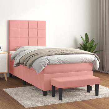 vidaXL Боксспринг легло с матрак, розово, 100x200 см, кадифе (3137832)