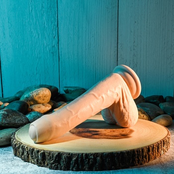 Image 1 of EVOLVED Peek A Boo Vibrating Dildo 8 Inch Light