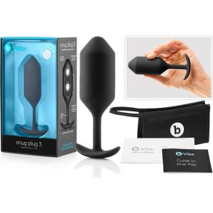b-Vibe Snug Plug 3 - двоен топчест анален плъг (180 g, черен) - lovesexshop
