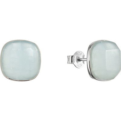 Evolution Group Stříbrné náušnice čtverec s pravým akvamarínem 11729.3