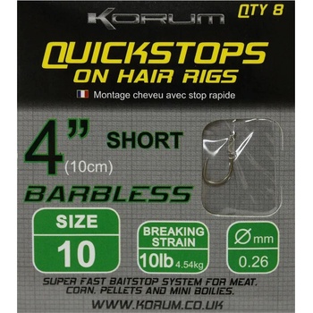 Korum Hotové Náväzce Quickstops On Hair Rigs Barbless 10cm veľ.10