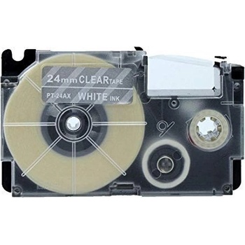 Pro Casio Съвместима лента с Casio XR-24AX 24mm x 8m бял печат / прозрачен субстрат (XR24AX)