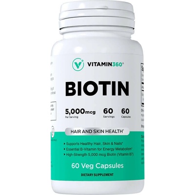 Vitamin360 Biotin 5,000 mcg 60 Veg kapsúl