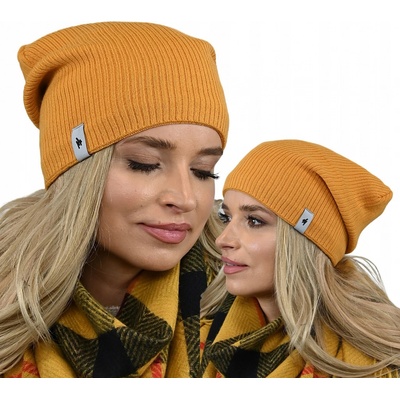 Fashionweek dámská žebrovaná čepice na fleecu šmoulinka beani ZIZI-04 Hořčičný