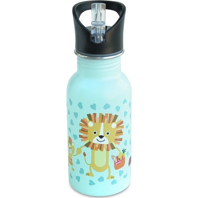 Iris Barcelona Dětská nerezová lahev Funny Jungle 400 ml mentolová