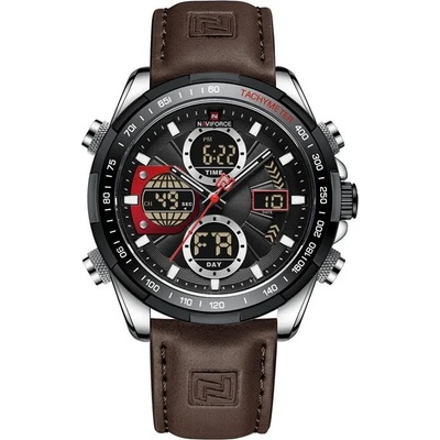 Curren Мъжки часовник Naviforce Fuero, Хронограф, Кожена каишка, Тъмно Кафяв / Сребрист (NAVIFORCE-9197L-DARK-SILVER)