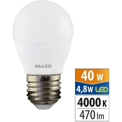 McLED LED žárovka E27 G45 4,8W 40W neutrální bílá 4000K