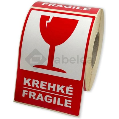 Labelea Samolepiace etikety 80x120 mm KREHKÉ / FRAGILE, na zásielky, 500 etikiet na rolke EKZ080120KRESK