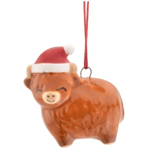 Sass & Belle Керамична Коледна украса 4, 5 cm Highland Cow - Sass & Belle (XDCXM064)