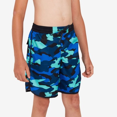 Decathlon Chlapčenské plážové šortky 500 Geometric modré maskáčové