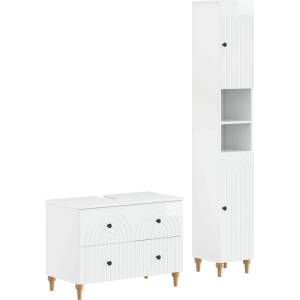 vidaXL Комплект шкафове за баня от 2 части ALKMAAR Бял гланц (3417508)