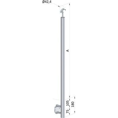 Nerezový sloup, boční kotvení, bez výplne, vrch nastavitelný (ø 42.4x2mm), broušená nerez K320 /AISI316