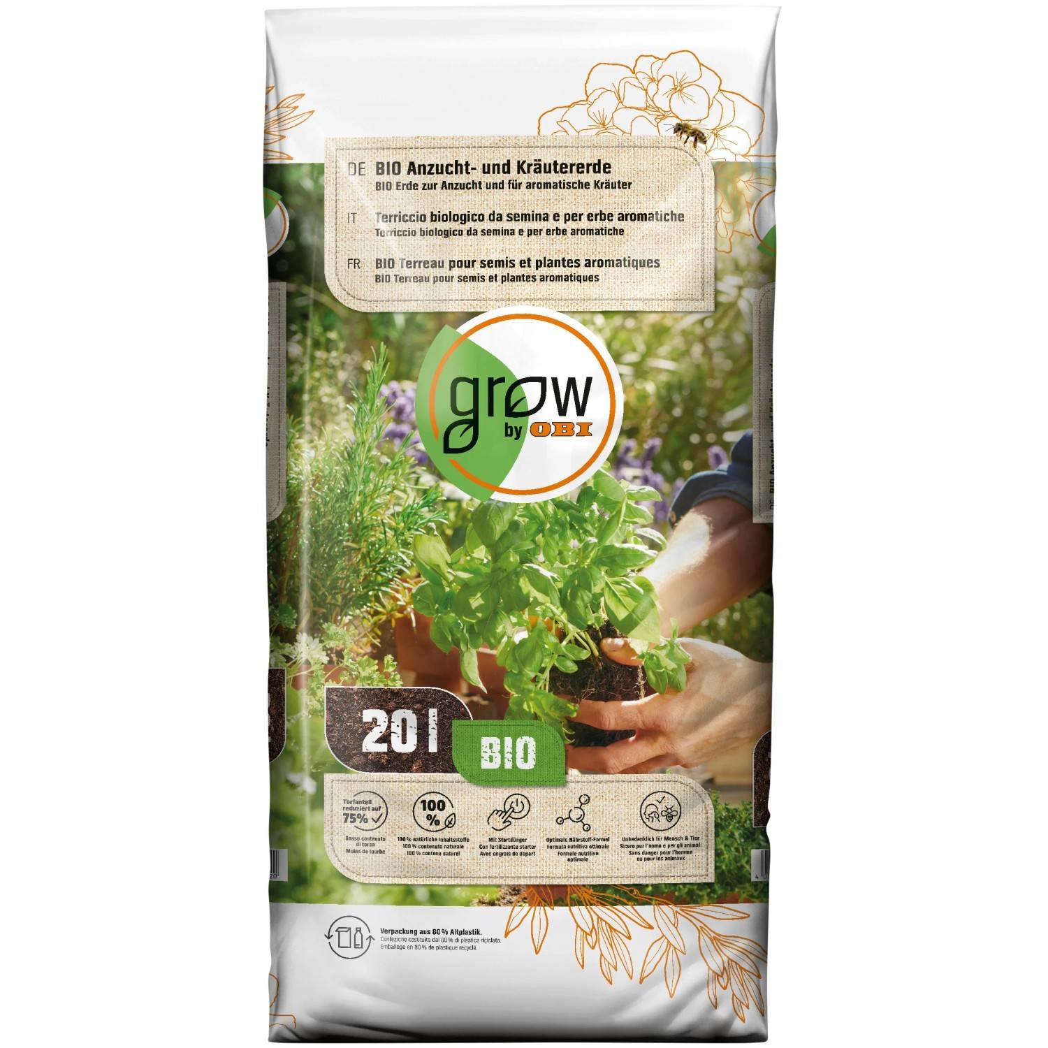 GROW by OBI BIO substrt pro vsev a bylinky 20 l od 109 K - Heureka.cz