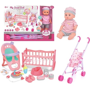 Sonne Пишкаща кукла Sonne - С количка и аксесоари, 30 cm (PAT29639)