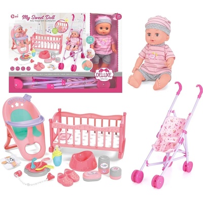 Sonne Пишкаща кукла Sonne - С количка и аксесоари, 30 cm (PAT29639)