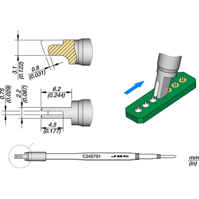 JBC C245701 – pájecí hrot pro tažené pájení 0,75 mm