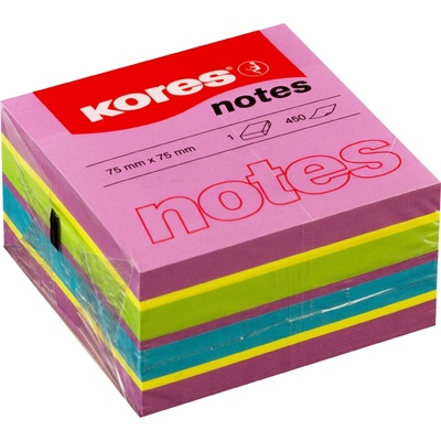 Kores Neónové bločky CUBO Spring 450 lístkov 75x75mm, mix farieb (purpurová, žltá, modrá, zelená)