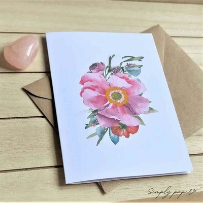 Simply Paper Přání s obálkou 120x170 mm - růžové kvítí