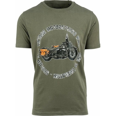 Triko s legendární US motorkou Vintage Motorcycles WW2 zelené