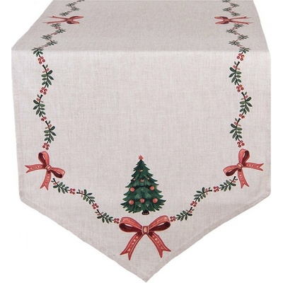 Clayre & Eef Béžový bavlnený behúň so stromčekmi Christmas Harmony 50x160 cm