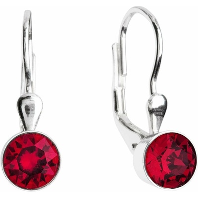 Evolution Group strieborné náušnice visiace s krištálmi červené okrúhle 31112.3 ruby